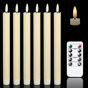 Flameless  Taper Candles Flickering with 10-Key Remote,  Operated Led Warm  Wick Light Window Candles Real Wax Pack of 6, Christmas  Wedding Decor(0.78 X 9.64 Inch)