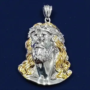 Two-Tone 925 Sterling Silver Christ Face Pendant – 2", 2.5"