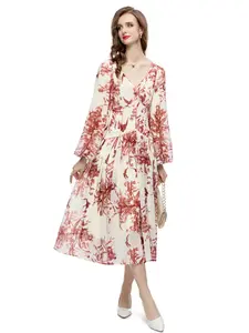 Women's V Neck Embellished Digital Print Fashion Dress, Stylish Casual Wear, Perfect for Daily, Trendy Ladies' Clothing