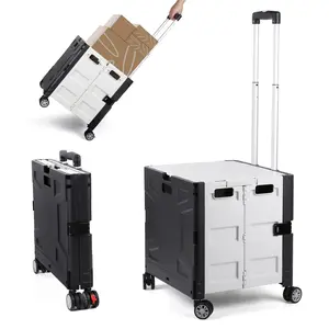 Hombetta Black Durable 60L Folding Utility Cart with Lid & 4 Swivel Wheels, Collapsible Rolling Crate for Groceries, Laundry, Moving & Car Trunk, Shopping Trolley, Collapsible Shopping Cart