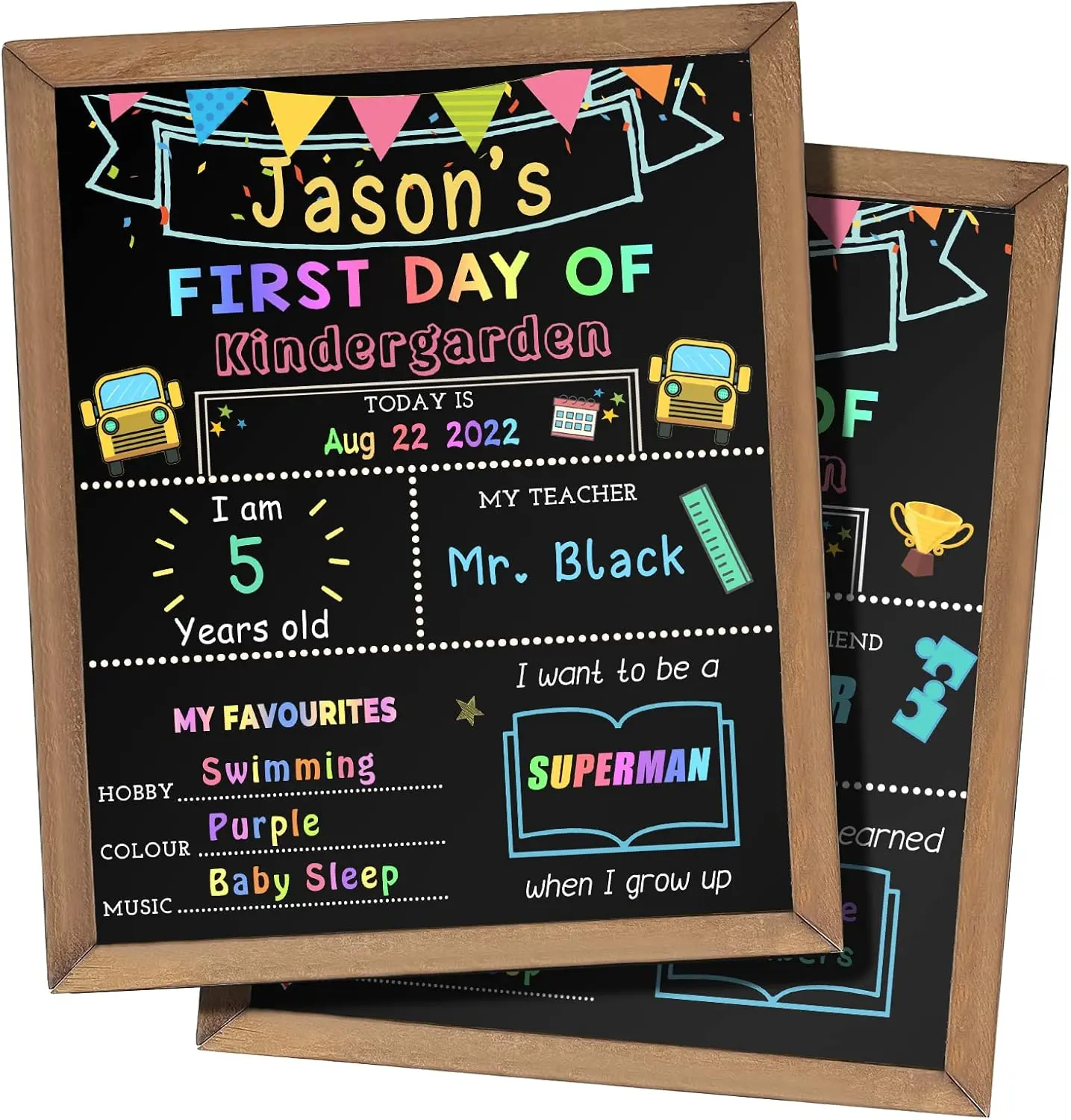 First & Last Day of School Sign, Reusable Double Sided First Day of School Chalkboard, Wooden Back to School Photo Board for Kids, Preschool Kindergarten 1st Grade School Picture Prop, 10.5 x 14 Inch