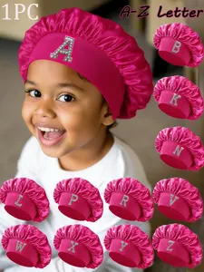1PC Baby Hair Cap Hair Bonnet A-Z Letters Design Suitable for Children Ages 3-8 Years Soft Comfortable Silk Fabric Sleep Hat Sleeping Bonnet & Hair Care Accessory