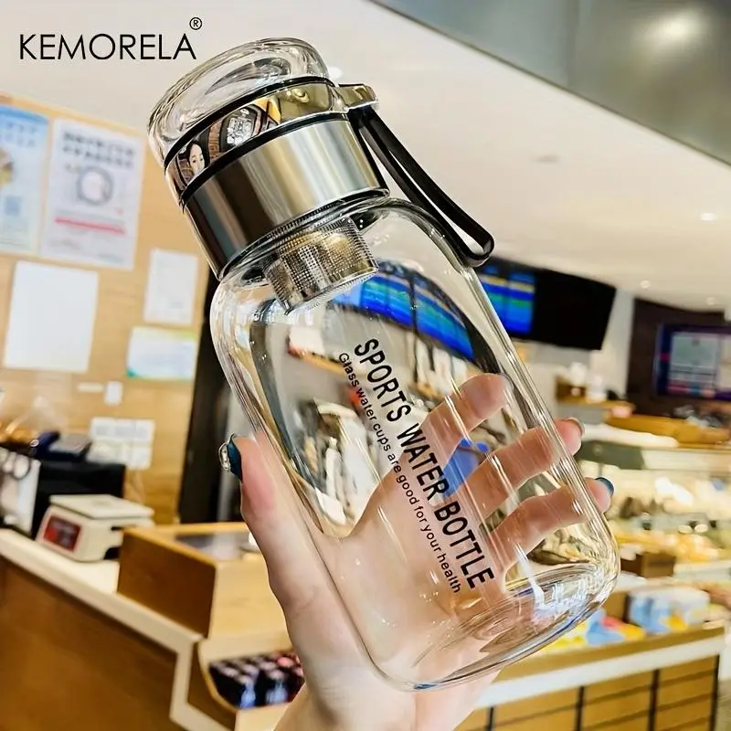 Large Capacity Glass Water Bottle, 1 Count Portable Leakproof Drinking Cup with Lid, Summer Cool Bottle Drinking Bottle for Home Office School Outdoor