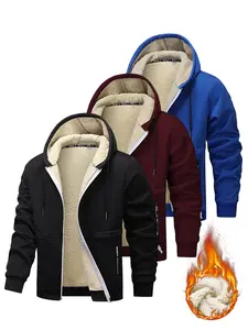 Men's Zip-Up Hoodie Jacket Casual Loose Long Hooded Cardigan Warm Winter Coat Front Zipper Closure Suitable for Daily Wear & Outdoor Activities - Sports