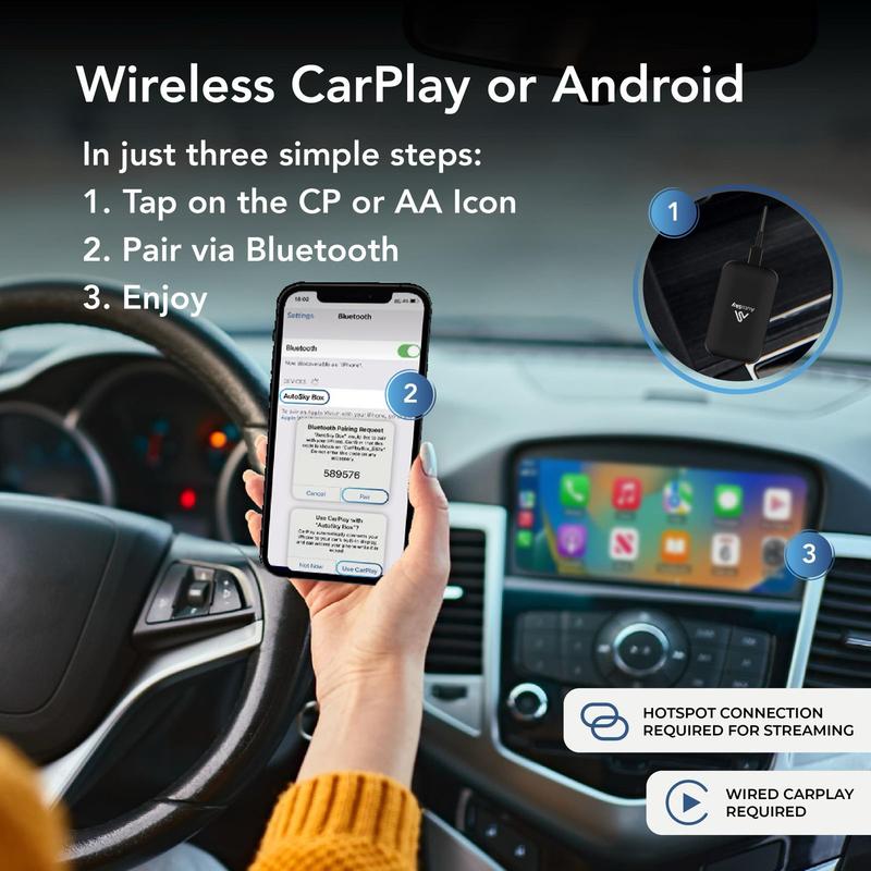 AutoSky Ai Box Lite Neo - Wi-Fi and Bluetooth Connectivity, For iPhone & Androids, Requires Wired Apple CarPlay, Expandable Storage with Youtube & Netflix