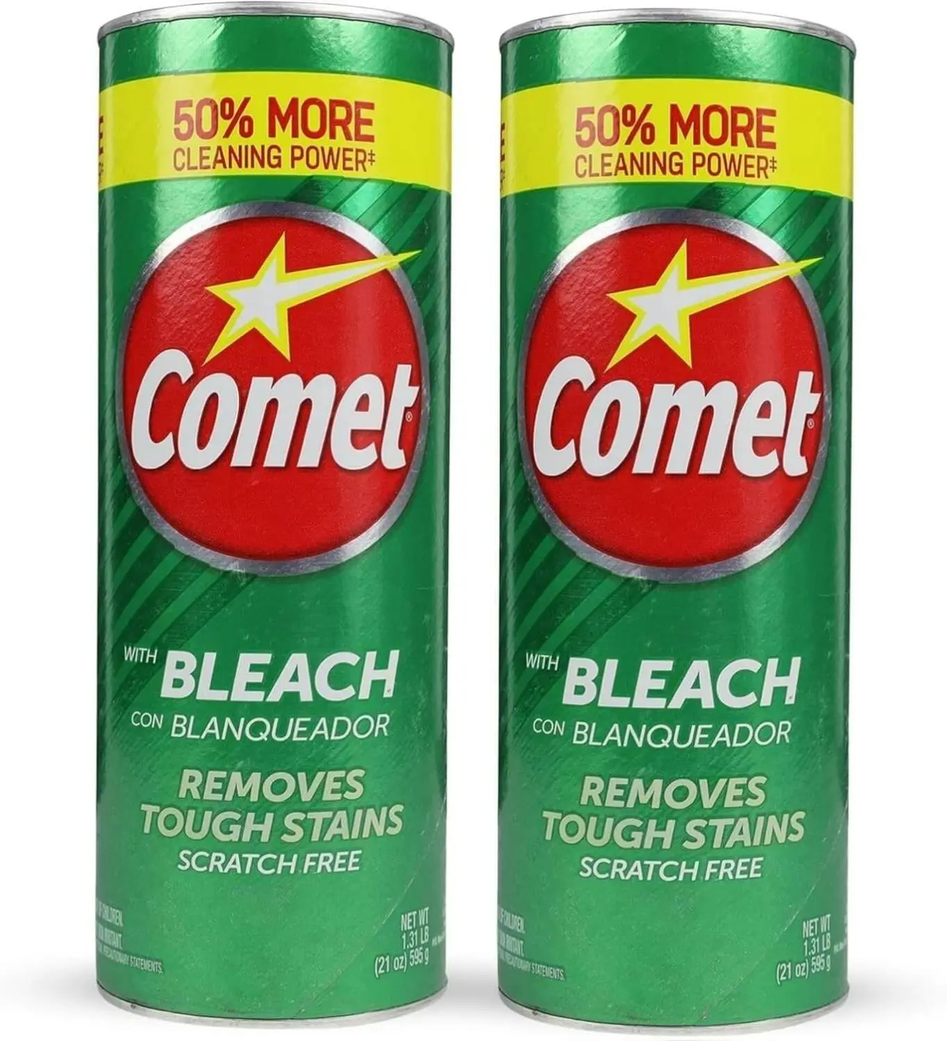 Comet Original All-Purpose Surface Cleaner 2-Pack (21oz Each, Powder Form) - 50% More Cleaning Power, Tough Stain Remover, Deodorizes, Freshens, Ideal for Bathroom & Kitchen, Bundled with Vortix Ship Bag