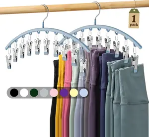 Legging Organizer for Closet Metal Yoga Pants Hangers 1 Pack w/10 Clips Holds 10  Leggings Space Saving Hanging Closet Organizer w Rubber Coated Closet Organizers and Storage Blue Non Slip Plastic - Smooth