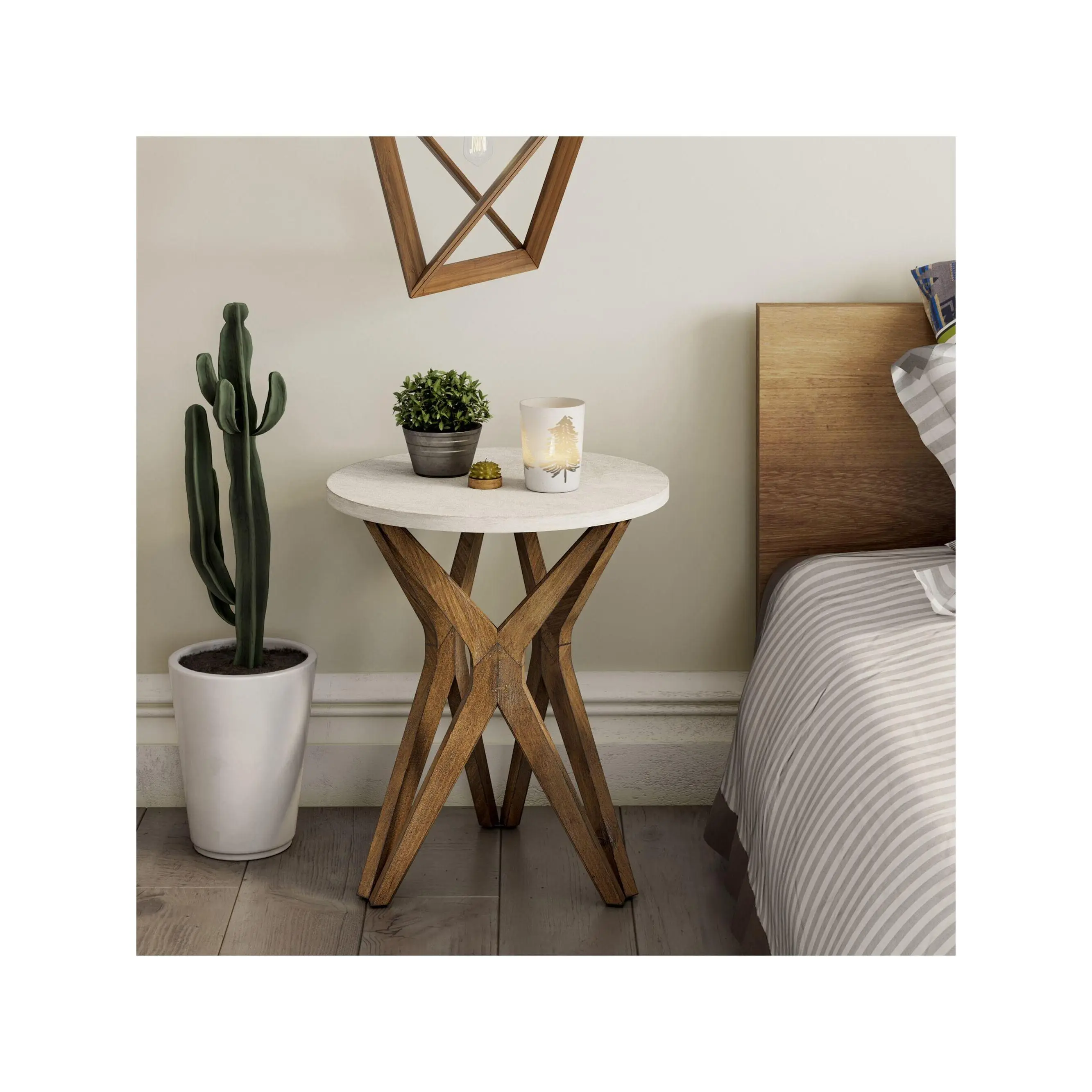 High quality  COZAYH Pedestal Farmhouse End Distressed White Top With Tripod Base Beside Table For Living Room Modern Boho Decor Round