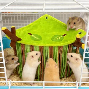 Hamster Hammock Triangle Round Top Fringe, Hangable Swing Climbing Hideout for Mice, Flower Branch Hamsters, Golden Syrian Hamsters