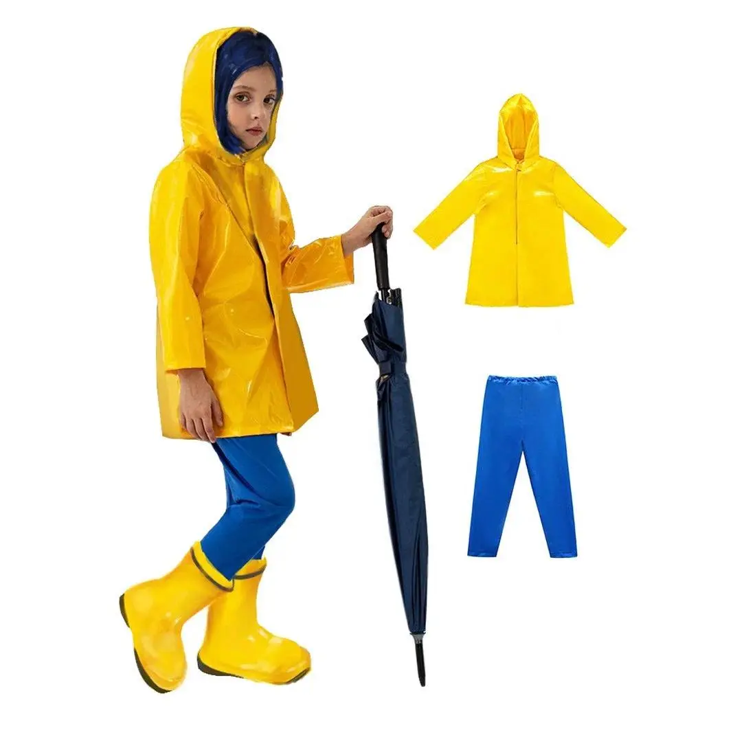 Veste Imperméable Coraline Jaune pour Fille, Pantalon pour Halloween, Costumes de Cosplay, Tenues de ix