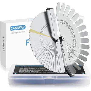 CAMWAY 2Pcs Feeler Gauge Set Steel Metric/Inch 32 Straight Blade Steel Feeler Gauge+16pcs Feeler Gauge 45º Blades Offset for Measuring Gap Width Thickness Valve Spark Plug Gaps Measuring Tools