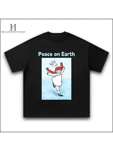 "Peace on Earth" Ice Skating Girl Tee - Black Playful Peace Streetwear - Black Playful Peace Streetwear for All Ages ,Stop the War  Men's & Women's Oversized Top,Summer T-shirt,Vintage T-shirt,Graphic T-shirt,Heavyweight T-shirt