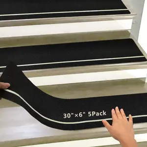 5 Pack 6" X 30" Outdoor Stair Treads Non-Slip with Glow in Dark Stripe