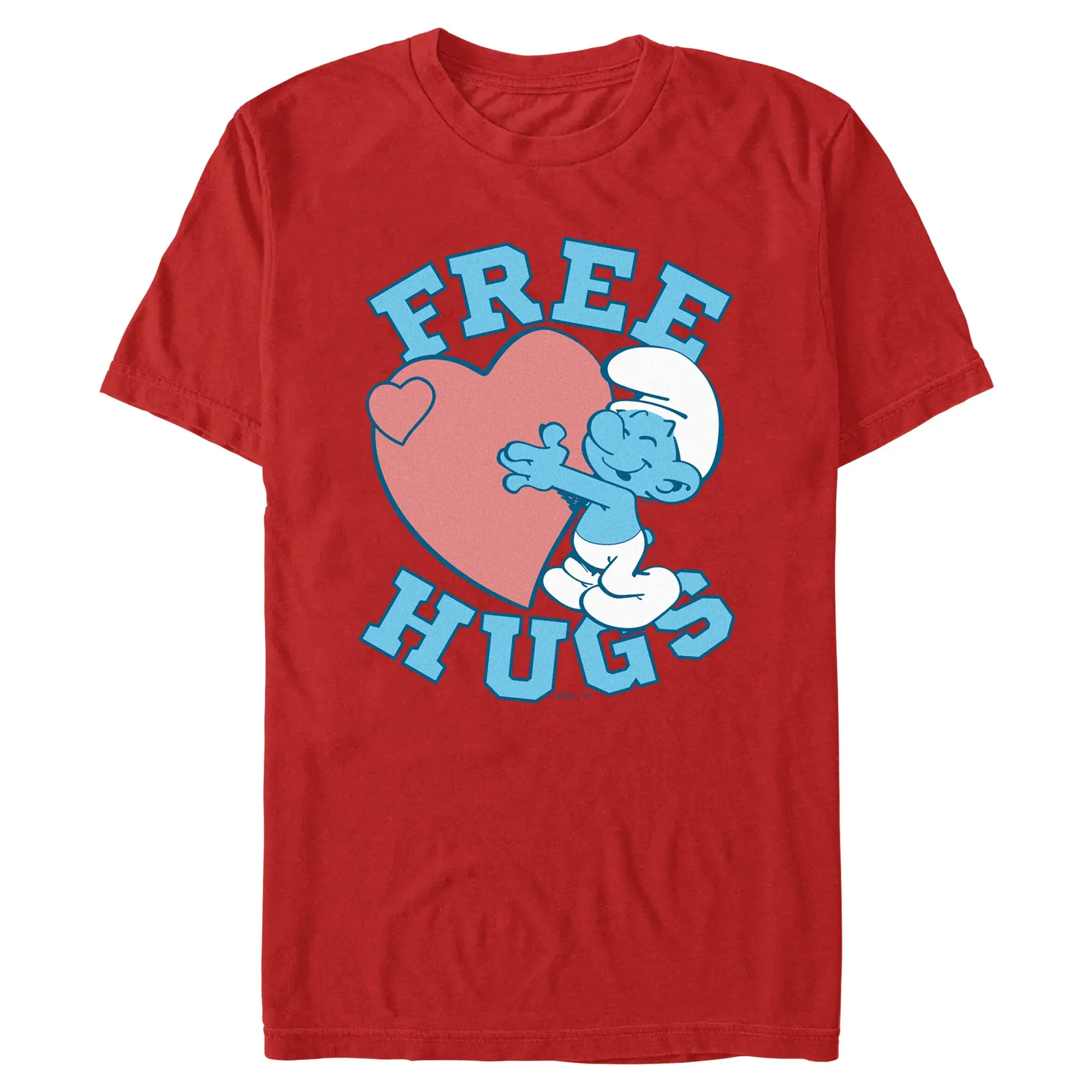 Men's The Smurfs "Free Hugs" Heart Graphic Shortsleeve Tee, Casual Love-Themed Menswear Top