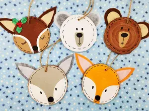 Forest Friends Ornaments -  Set of 5 Ready to Hang
