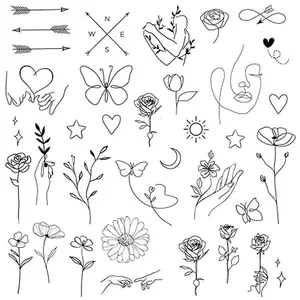 Mini Fine Line Temporary Tattoos - Realistic Long Lasting Waterproof Tiny Tattoos - Black and White Butterflies Flower Rose Minimal Small Tattoos for Women and Men