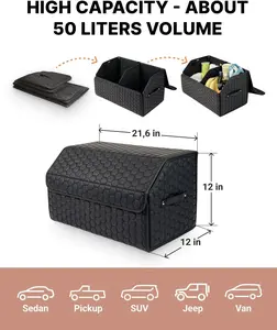 Owleys Trunk Organizer For Car - Collapsible Storage Bins - Keep Groceries, Sports Gear & Tools Secure On Road Trips - Best Gifts for Men - Heavy Duty Cargo Tote (Black 21.6)