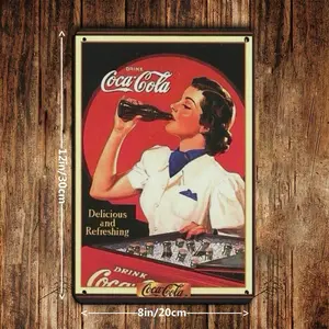 Retro Tin Sign Metal Poster Vintage Wall Decor Coca Cola Coke for Pub Restaurants Cafe Club Plaque Wall 8x12 Inch