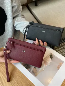 Top Layer Cowhide Long Wallet Unisex Large Capacity Zipper Handbag High-End Genuine Leather Dual-Layer Coin Purse Phone Bag