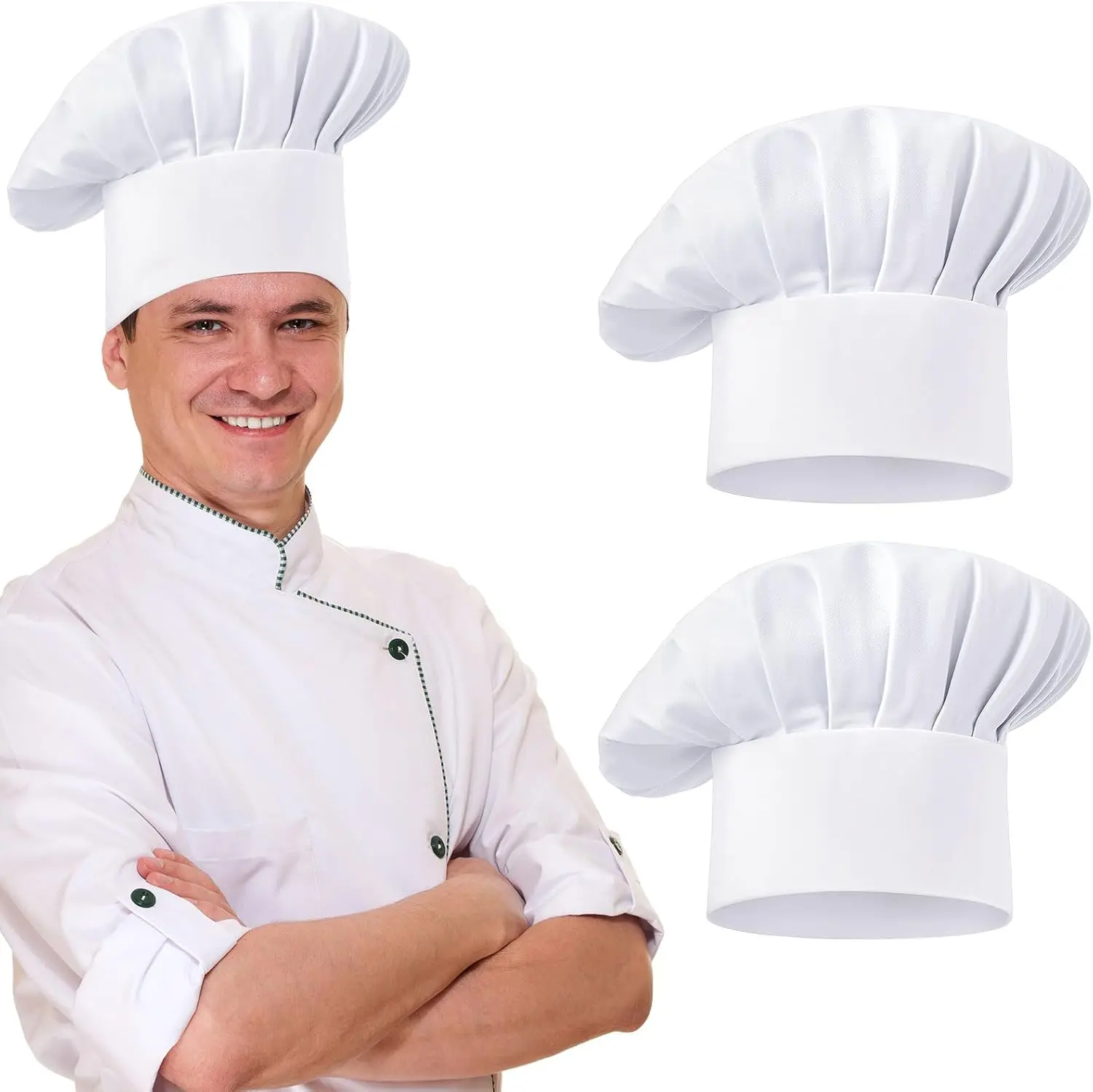 2 Pcs Chef Hats for Men, Chef Hat, Adjustable Elastic Chef Caps for Women, Baker, Kitchen, Halloween, Christmas Cook