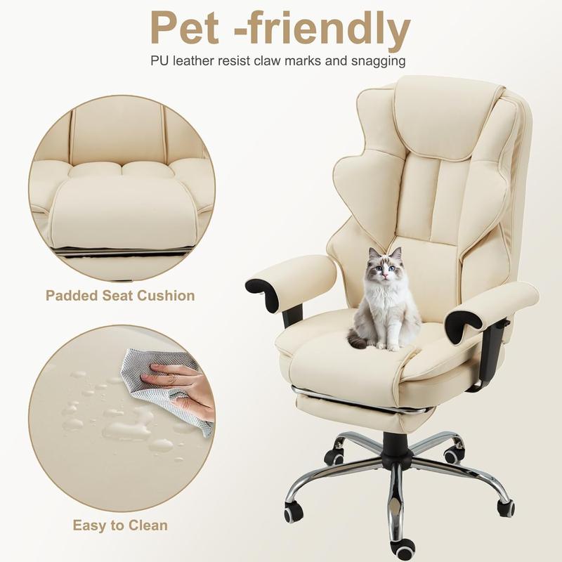 Ergonomic Office Chair with Heated and 6-Point Massage Function, 90-155 Degree Reclining Executive Computer Desk Chair with Foot Rest, Suitable for Home Office, Computer