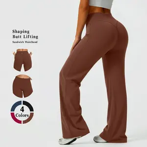 Butt Lifting Wide Leg Yoga Pants Soft Shaping Fit Comfortable Sandwich Waistband for Exercise & Daily Wear