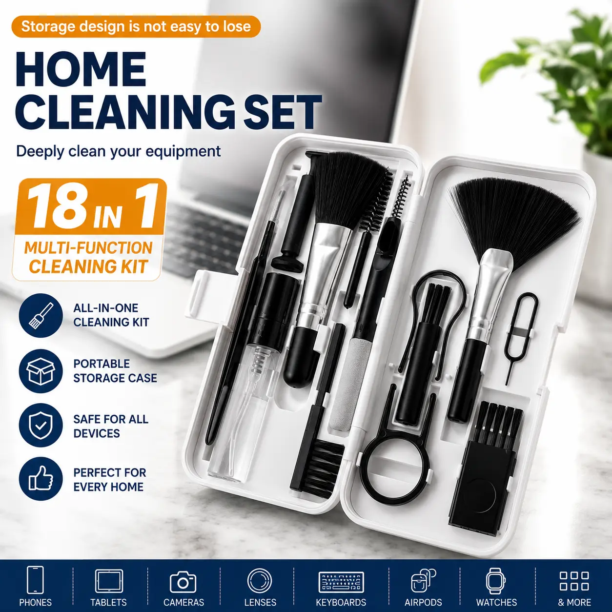 18 in 1 Electronics Cleaning Kit | Multi-Function Computer Camera Lens Screen Cleaner Brush Set | Earphone Headphone Cleaning Pen Tool for Laptop Phone Keyboard Car