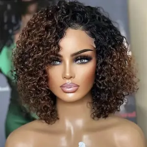 Ombre Brown Curly Bob 13*4 Lace Front Wig With Swiss Transparent Glueless Lace Short Raw Indian Virgin Human Hair Wigs