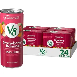 Strawberry Banana 100% Fruit and Vegetable Juice Beverage, 8 fl oz Cans, 24-Pack, Sugar-Free, Gluten-Free, Vitamin C-Rich, Gmo Free