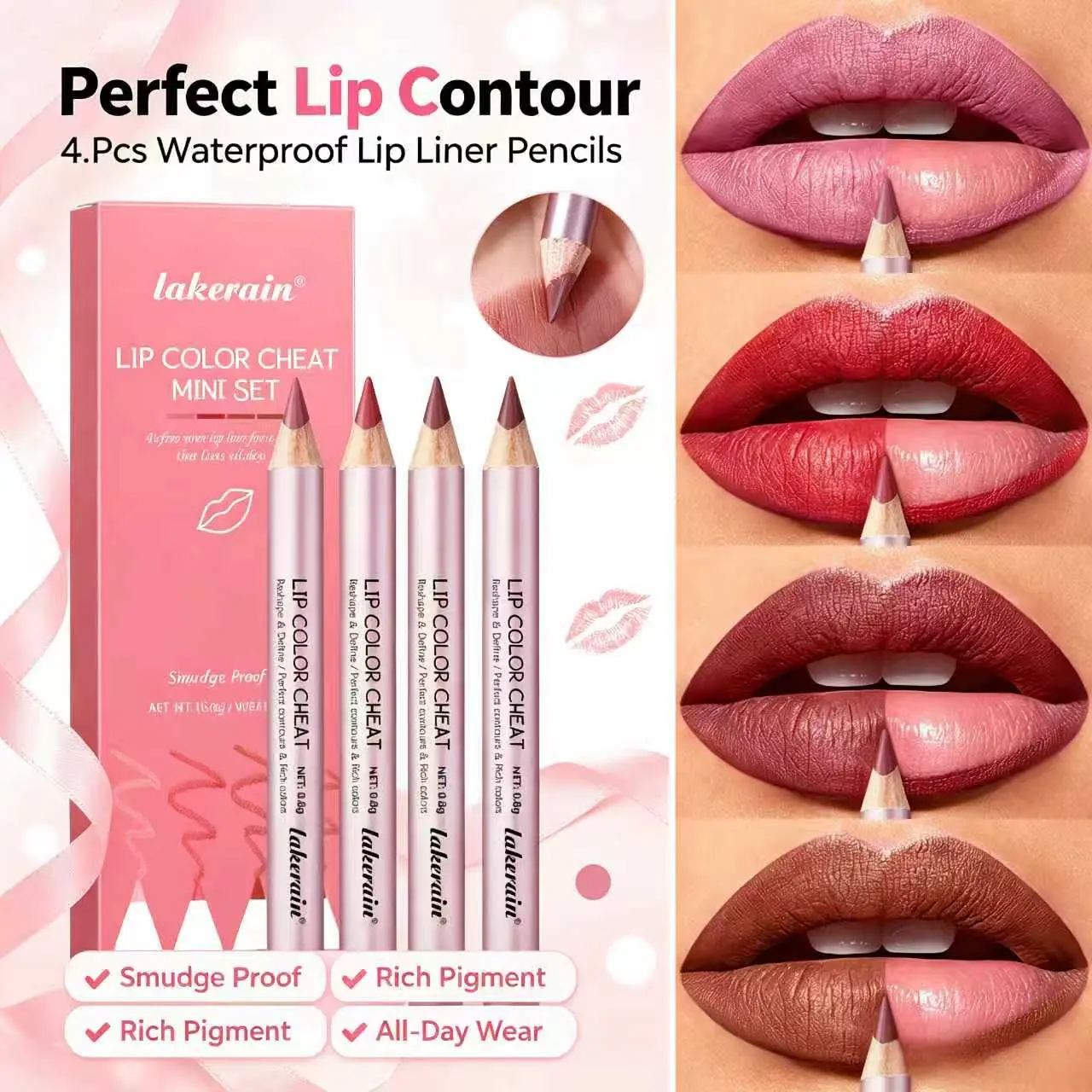 All Day Wear Lip Color Cheat Lip Liner Pencil Set Smudge Resistant High Pigment Lip Definer Pencils Beginner Friendly Lip Makeup