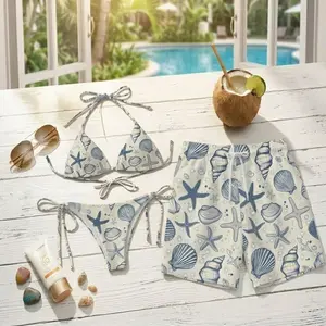 [Hot Summer 2026] - Coastal Seashell Starfish Couple Swimwear Set, Beach Bikini & Men Shorts Summer Design