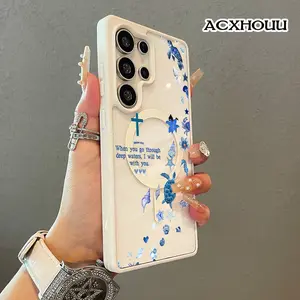 Adorable Magnetic Case for Samsung S22/23/24/25 plus ultra Marine elements, religious collage MagSafe Compatible, Lightweight, Anti-Fall | Girly & Chic Style