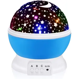 Night Light - 12 Color Changing Lights, 360 Rotating Moon  Projector, USB , Blue Design for Bedroom Party Decor & Girls Birthday