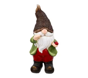 Northlight Gnome with Ladybug Outdoor Garden Statue - 15.75"