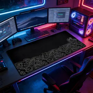 Vintage Black & White Japanese Wave Large Gaming Mouse Pad, Non-Slip Rubber Base with Reinforced Stitched Edge, Elegant Traditional Aesthetic Design, Durable Desk Mat for Gaming & Office, Great Gift for Japanese Culture & Gamer Boys