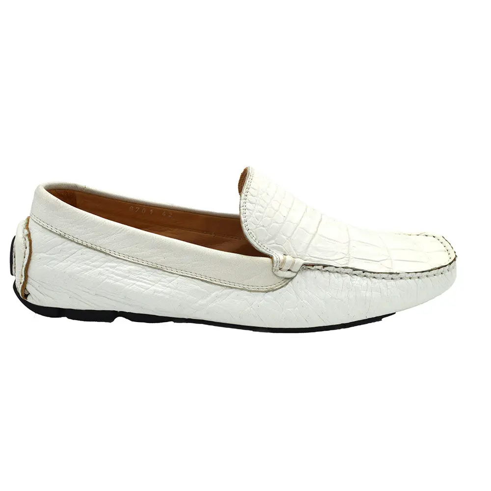 Calzoleria Toscana 6701 White Baby Crocodile & Ostrich Loafer