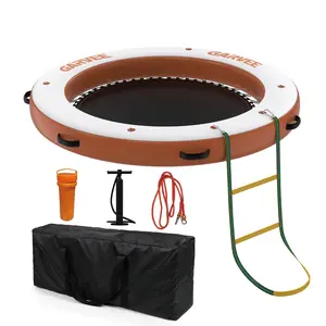 Inflatable Floating Dock 8x8 FT – Round Water Platform with Mesh Swim Area & Non-Slip EVA, Rope Ladder Included, 4-6 Person Capacity for Lake, Pool, Beach, Boat