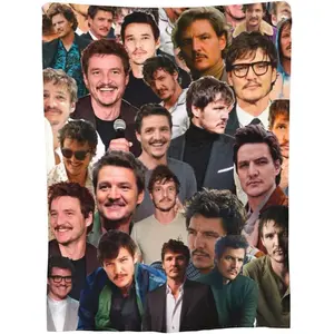 Pedro Pascal Celebrity Faces Photo Prints Throw Blanket - Flannel, Anti-Pilling, 50"X40", Contemporary Home Decor, Indoor-Outdoor Bedding & Sofa Cover, Air Conditioning Essential