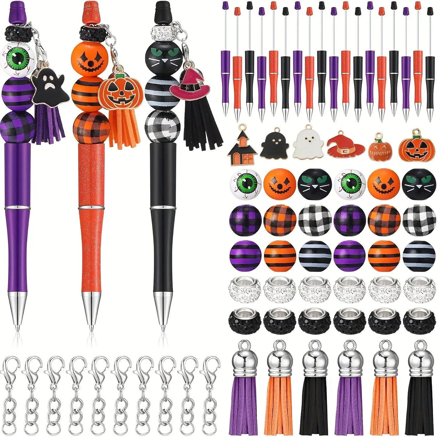 Beaded Pen Set, 72pcs/set DIY Beading Pen Making Kit, DIY Pen Making Tool Kit, Handmade Beaded Pen for Office School, Halloween