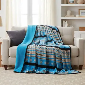 Nu Trendz Southwest Design Sherpa Lined Throw Blanket 50"x 60" Premium Polyester Microfiber Furry Cozy for All Seasons Soft Warm Plush