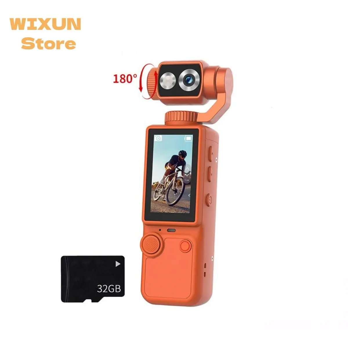 WIXUN-Q8 handheld sports camera, Action camera, Pocket camera, Digital Camera, 180° rotatable lens, 5-megapixel, 2000mAh battery, 2.0-inch screen, with 32GB TF card, supports photography/recording/16x optical zoom