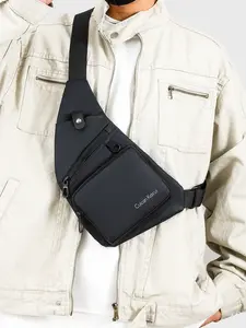 1pc  Men's slanted shoulder chest bag, solid color and clean color waist bag, zipper closure, fashionable and versatile, casual and simple, suitable for students, campus, work, commuting, shopping, men's chest bag
