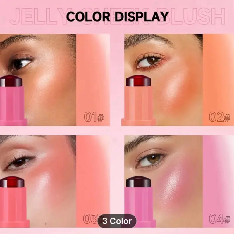 4pcs Set Jelly Cheek and Lips Blush Tint 3-in-1 Transparent Moisturized Blusher Facial Contour Rouge Lip Stick Long Lasting Makeup QR1062