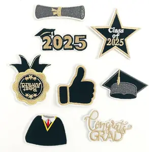 8 Pieces Graduation Season Iron-On Embroidery Patch, Varsity Embroidery Fabric Patch, DIY Crafts Decorative Gifts Teachers Student Uniform Jacket Jeans Backpack Hat