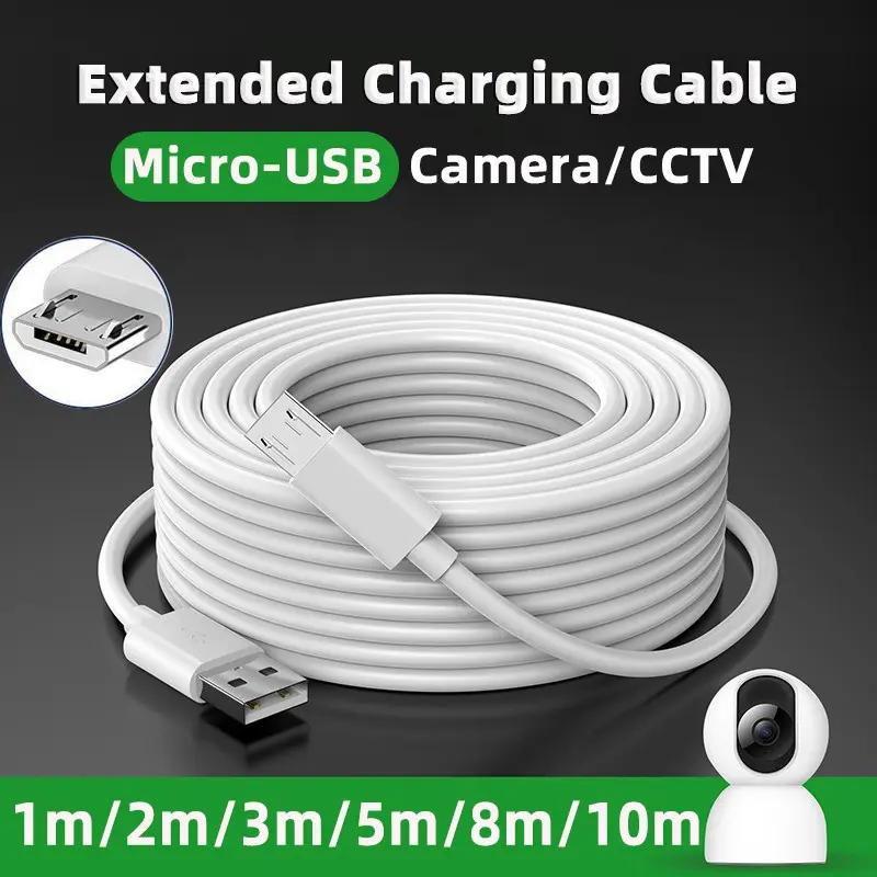 1m/2m/3m/5m/8m/10m Micro-USB camera extended power supply cable, suitable for home cameras, CCTV, recorders with 5V Micro-USB power supply interface, extended power supply cable, No Data Transmission, Charging Cable