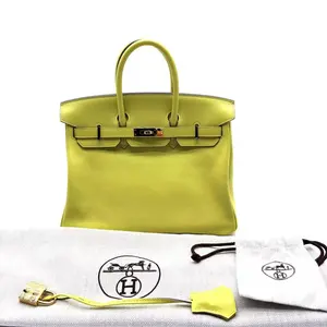 Pre-owned HERMÈS leather Tote Bags Birkin 30 Lime Epsom