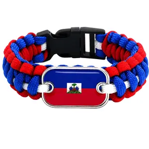 🇭🇹 Haitian Flag Paracord Bracelet – Handmade Adjustable Survival Bracelet