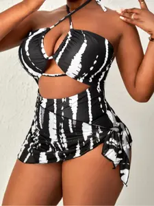 Women's Fashion Plus Size Two-Piece with Triangle Cover-Up, Hollow Out Design, Casual Fitted Style, All Seasons, Tankini Bathing Suits
