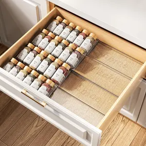 2 Pack Expandable Spice Drawer Organizer, Adjustable Kitchen Spice Rack, Seasoning Jars Storage, Easy to Use, Durable Design