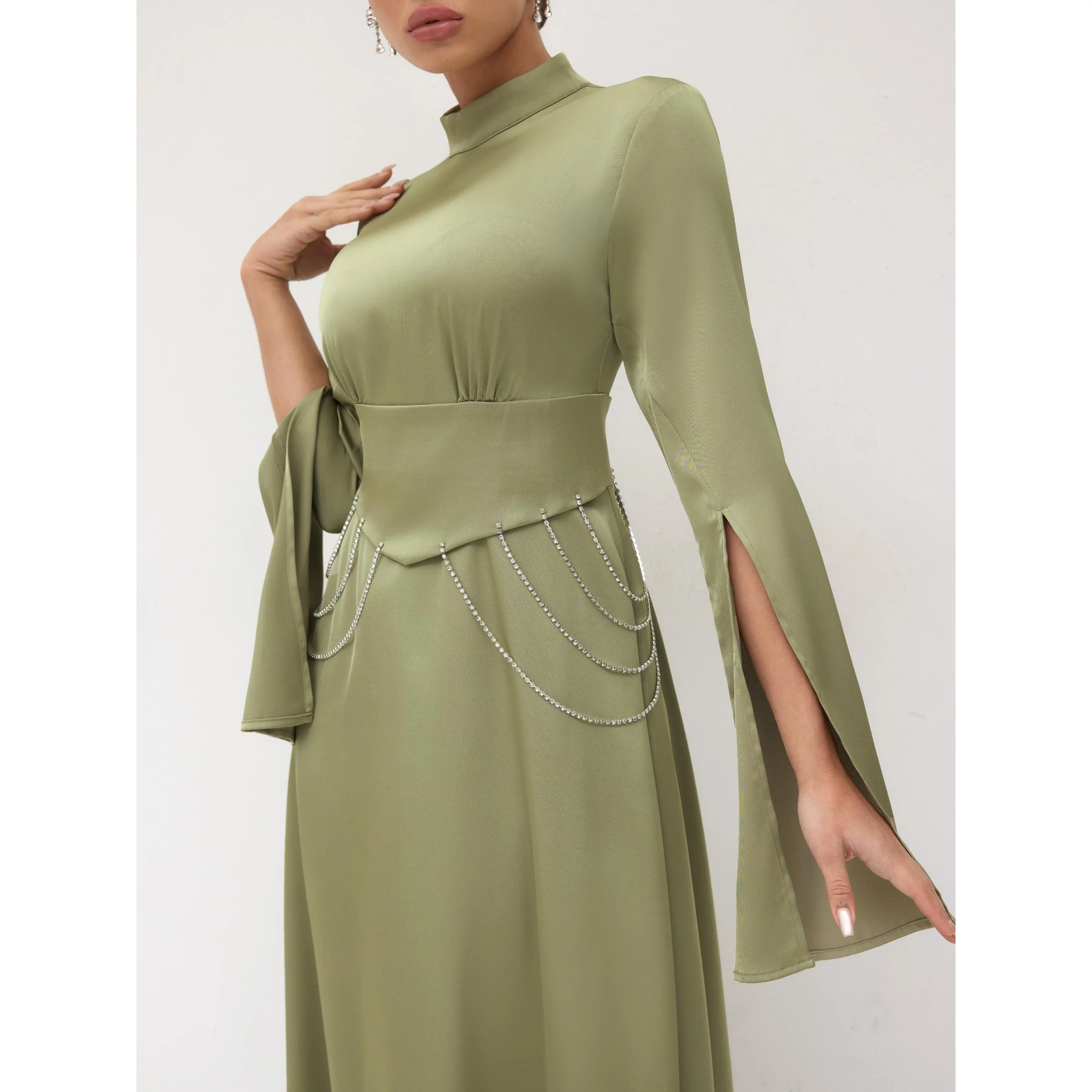 Cider Satin Stand Collar Rhinestone Chain Split Sleeve Maxi Dress SwimWeek - TikTok Shop Cider Satin Stand Collar Rhinestone Chain Split Sleeve Maxi Dress SwimWeek - TikTok Shop